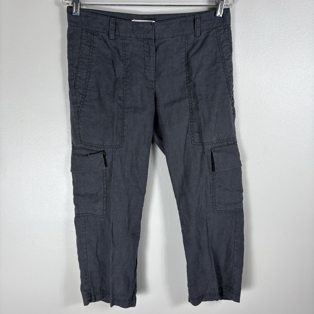 Eileen Fisher Women's 2 Dark Gray 100% Organic Linen Chino Cargo Capri Pants